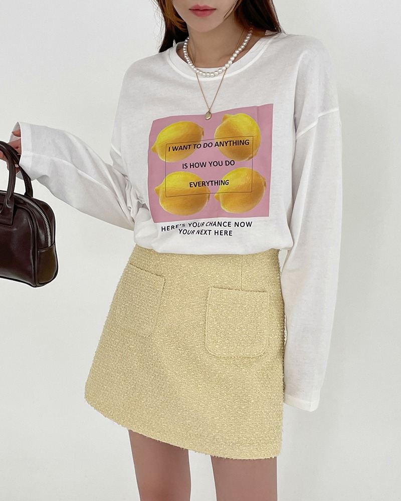 [봄신상특가] 프리쉬 레몬 프린팅 루즈핏 긴팔 티셔츠