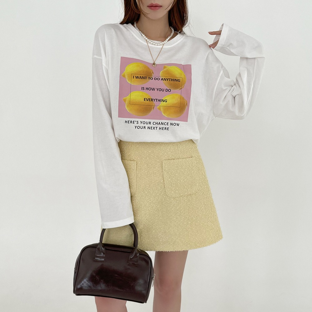 프리쉬 레몬 프린팅 루즈핏 긴팔 티셔츠
